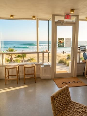 Cafe interior after AI transformation - coastal beach style